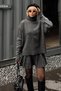 Women's Turtleneck Sweater-Women's Knitwear Top and Bottom Set with Pleated Skirt - 4