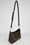 Women's Premium Zippered Patterned Brown Belt Strap Chain Detailed Hand Shoulder Crossbody Bag Alba - 5
