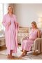 New Season Pink Shawl Collar Lace Detailed Summer Design Breastfeeding Feature 100% Cotton Maternity Nightgown Set - 5