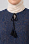 Women's Geometric Speckled Patterned Crew Neck Lace-Up Woven Viscose Tunic - 2