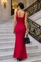 Women's Strappy Square Collar Slit Long Imported Crepe Dress - 2