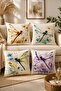 Colorful Dragonflies Patterned 4-Piece Throw Pillow Cover Set