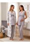 New Season Gray Summer Patterned Lace Detailed Design Breastfeeding Feature Wide Strap Maternity Pajama Set - 7
