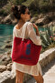 Women's Burgundy Beach Bag with Rope Handle Large Size Canvas Beach Tote Bag - 5