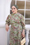 Green Dress with Elastic Sleeves and Buckle Detail - 3