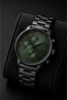 Men's Wristwatch Black Metal Band Green Dial Roman Numeral Chronograph Look