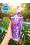 Led Lighted Straw Double Layer Drinking Cup with Kawaii Chibi Cute Rabbit Figure 450 ml Purple - 5
