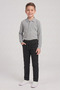 Boys' Gray Long Sleeve Polo Collar T-Shirt Black Ribbed Waist Canvas School Pants Bottom - Top Set School Outfit - 2