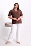 Women's V-Neck Viscose Blouse with Stone and Pearl Detailing - 4