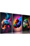 Neon Gaming Controller Headset 3 Piece Black Floating Frame Canvas Wall Art | 3x 30x40cm 12x16 inch | RGB Smoke Gamer Triptych