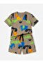 Boy's Safari Patterned Shorts Set, Crew Neck Short Sleeve Summer 2-Piece Set
