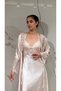6 Pieces Caramel (Pearl) Women's Lace Satin Nightgown Dressing Gown Set |   Pajama Shorts Set 6-Piece Dowry Set Bridal Set - 3