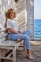 Italian Blue Pocketed Sequined Elastic Waist Narrow Leg Casual Woven Trousers 95 65 - 3