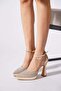 Likano Pointed Platform Women's Evening Dress Heeled Shoes Gold Glitter - 2
