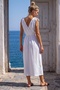 White Double-Breasted Collar Sleeveless Robe with Elastic Shoulder Gathering Casual Muslin Long Woven Dress 120 52 - 8