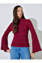 Burgundy Bell Sleeves Ribbed Knit Top - 3