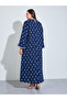 Navy Blue All Over Floral Print Lace Trims Maxi Jalabiya - 6