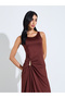Brown Side-Waist Metal Embellishment Maxi Dress - 2