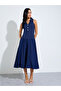 Navy Blue Drop Waist A-Line Midi Dress - 3