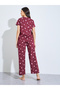 Burgundy Floral Cotton Blend T-Shirt and Pyjama Set - 5