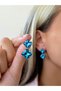 Vertical Square Vintage Model Crystal Stone Turquoise Blue Color Earrings - 3