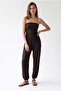 4956 Women's Strapless Gathered Elastic Leg Hem Jumpsuit Brown - 3