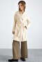 Woven Collar Metal Buttoned Double Breasted Coat Ekru 3168 - 5
