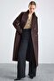 Exclusive Coat with Knitwear Detail on the Collar and Punto Stitching Brown 3172 - 5