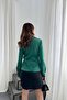 Women's Green Satin Blouse Shirt Lapel Collar Double Breasted Button Detail Long Sleeve - 5