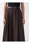 Vizyon New Season Brown High Waist Belted Pleated Flared Women's Skirt - 3