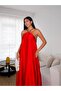 Women's Red Satin Maxi Beaded Dress - 2