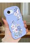 iPhone 17E Compatible Case Camera Protector Blue Silicone Couple Phone Case Floral Pattern