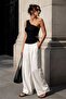 Women's Black Blouse with Single Shoulder Buckle, Ribbed Texture, Asymmetrical Collar, Slim Fit