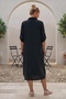 Black Shirt Collar 3/4 Sleeve Buttoned Hidden Pocket Oval Skirt Casual Woven Dress 110 70 - 6