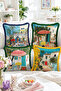 Mediterranean Garden House and Cafe Scene Patterned 4-Piece Fringed-Tasseled Throw Pillow Cover Set - 2