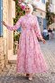 Shawl Pattern Half Buttoned Modal Patterned Dress Pink 7014 - 4
