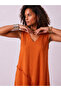 Women's Orange V-Neck 3-Piece Viscose Dress with Pockets - 3