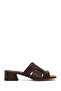 Women's Brown Short Thick Heeled Leather Slippers 26Sfd141818