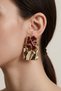 Women's Gold Burgundy Enamel Detailed Geometric Earrings