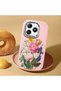 Realme Note 60X Compatible Case Camera Protector Pink Silicone Couple Phone Case with Floral Pattern - 2