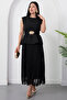Crew Neck Pleated Crepe Dress Grs4005 - 4