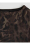 Original Boat Neck Leopard Print Gathered Blouse - 5