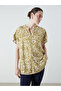 Original Collar Patterned Linen Blend Blouse