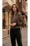 Women's Long Sleeve Front Zipper Leopard Print Detailed Viscose Two Thread Fabric Two-Piece Set - 5