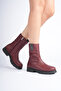 Women's Genuine Leather and Fur Lined Bellows Boots - Burgundy - 4