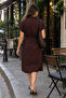 Women's Dark Brown Belted Short Sleeve Shirt Dress Arm-26Y001111 - 2