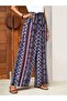 Women's high-waisted, tie-waist, patterned, long, supreme quality pants - 2