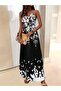 Women's Strappy V-Neck Patterned Long Single Jersey Dress - 5