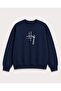 Hey Text Print Detailed Embroidered 2 Thread Crew Neck Sweatshirt