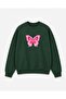 Butterfly Print Detailed Embroidered 2 Thread Crew Neck Sweatshirt